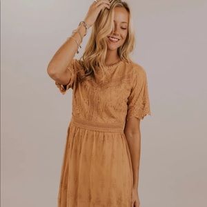 Roolee mustard midi lace dress